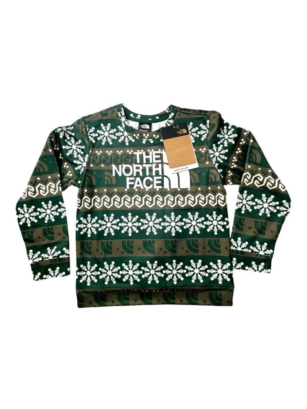 The North Face Toddler 5T Green Holiday Crew Sweatshirt Snowflake Fairisle